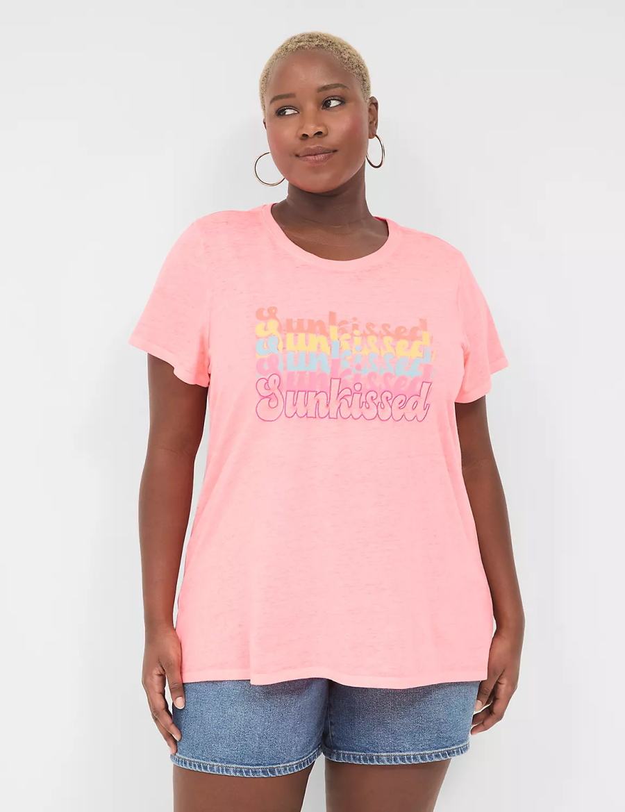 Women Lane Bryant Embroidered Sunkissed Graphic Tee Tank Top Light Coral | YSX926AP