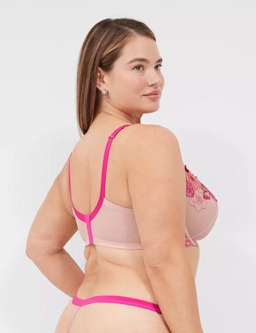 Women Lane Bryant Embroidered Thong Panty Rose Pink | WJX6871UM