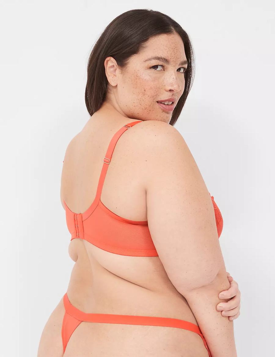 Women Lane Bryant Embroidered Thong Panty Red Coral | TZX6173IV