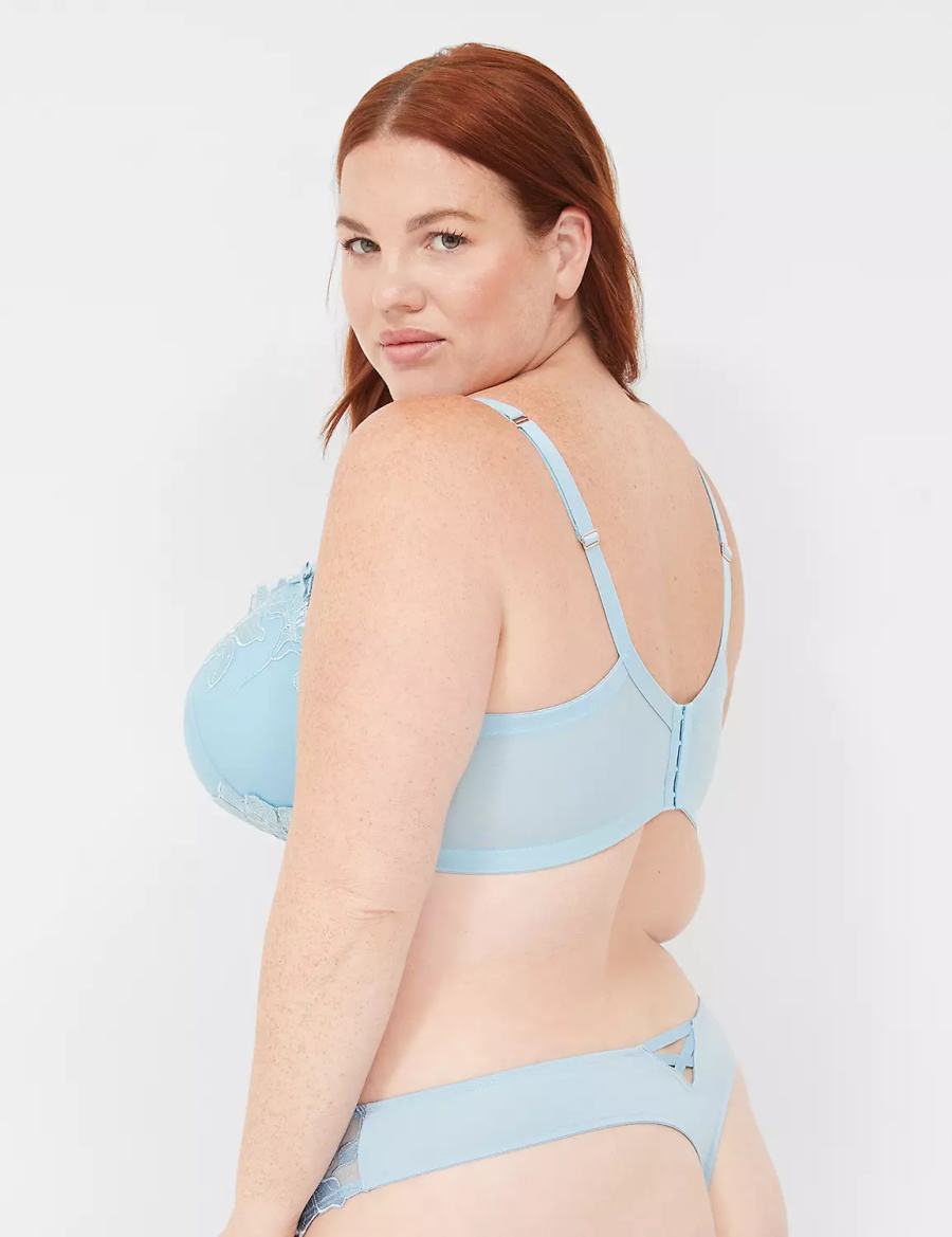 Women Lane Bryant Embroidered Thong Panty Blue | WCF7359GV