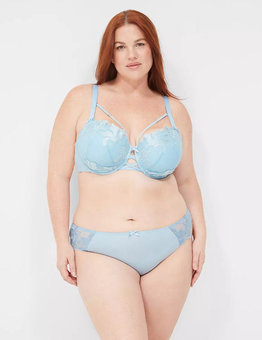 Women Lane Bryant Embroidered Thong Panty Blue | WCF7359GV