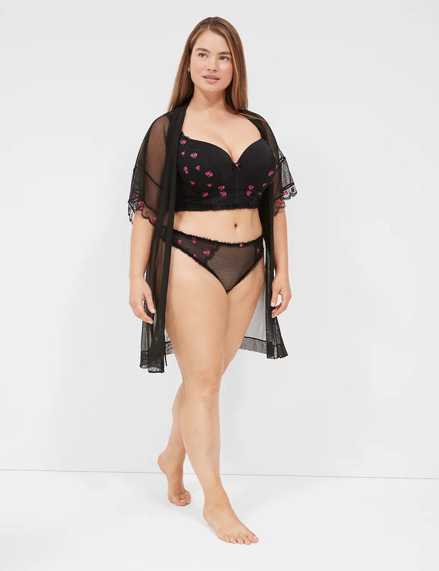 Women Lane Bryant Embroidered Trim Robe Black | XAL1799ZE