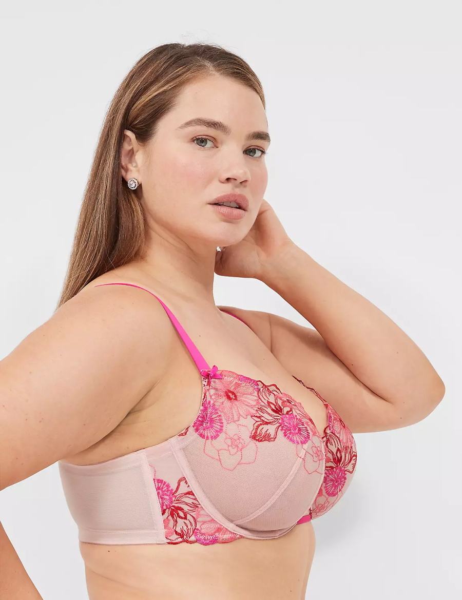 Women Lane Bryant Embroidered Unlined Balconette Bra Rose Pink | YNS4674UQ