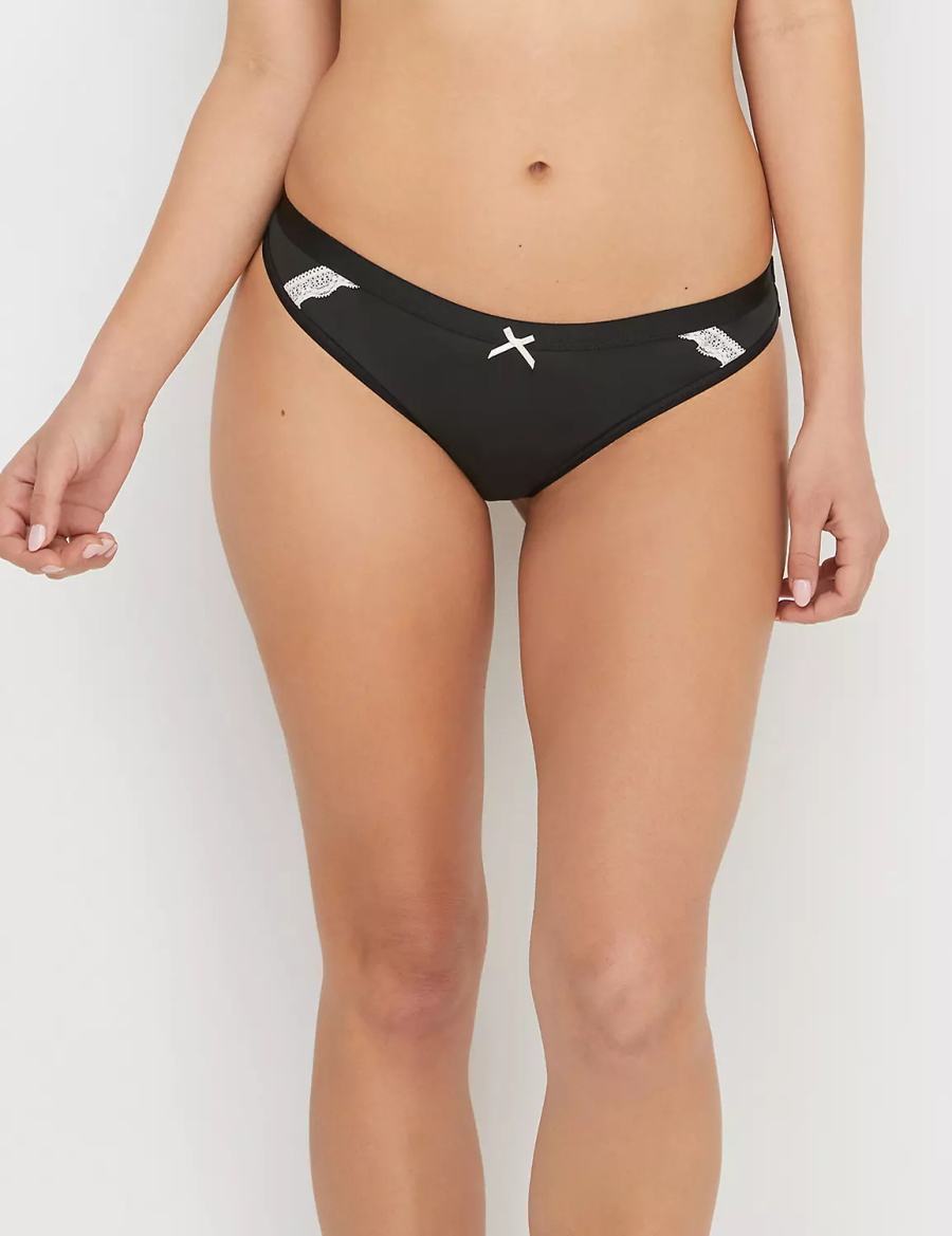 Women Lane Bryant Extra Soft Thong Panty Black | YXV9143BO