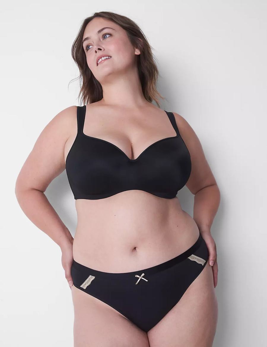 Women Lane Bryant Extra Soft Thong Panty Black | YXV9143BO