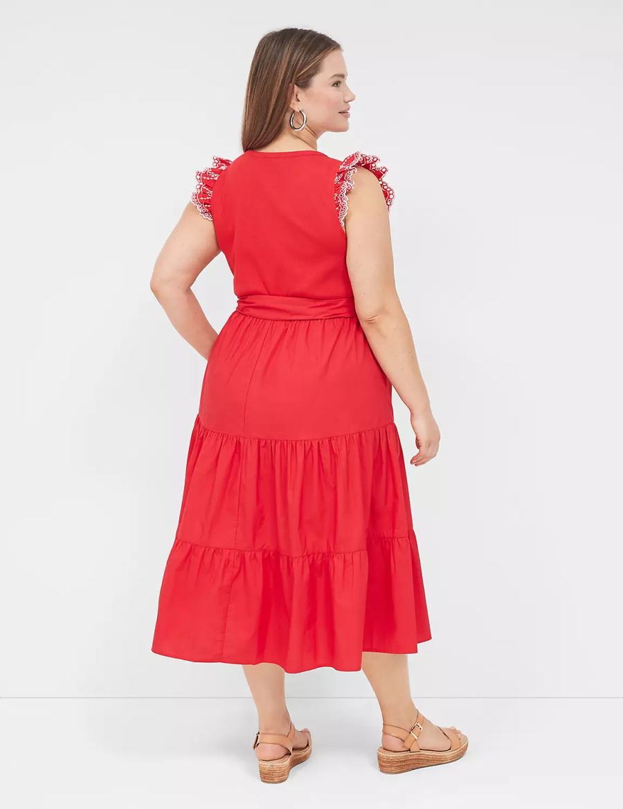 Women Lane Bryant Eyelet-Sleeveed Midi Dress Red | FLT9384WI