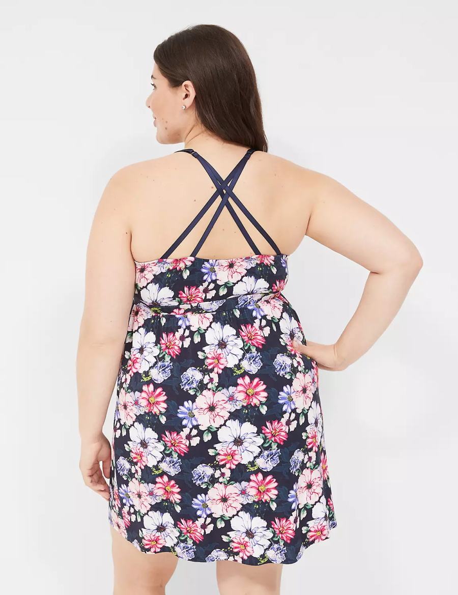 Women Lane Bryant Eyelet Lace-Trim Chemise Dress Navy | XCW122MF