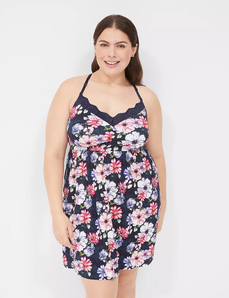 Women Lane Bryant Eyelet Lace-Trim Chemise Dress Navy | XCW122MF