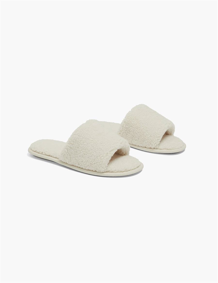 Women Lane Bryant Faux-Fur Slide Slippers Grey | HDF1996DD
