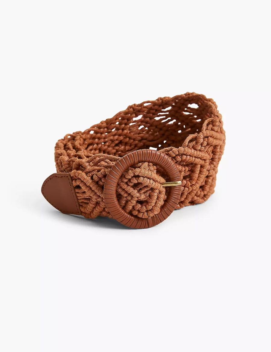 Women Lane Bryant Faux-Leather Macrame Belts Brown | TUB7120YY