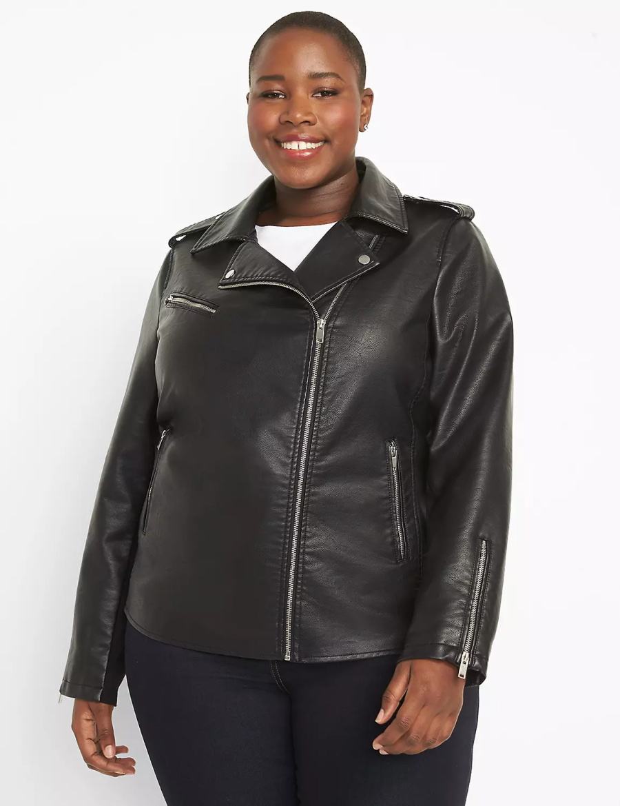 Women Lane Bryant Faux-Leather Moto Jackets Black | ZIM10074SW
