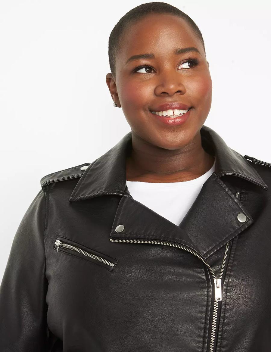 Women Lane Bryant Faux-Leather Moto Jackets Black | ZIM10074SW