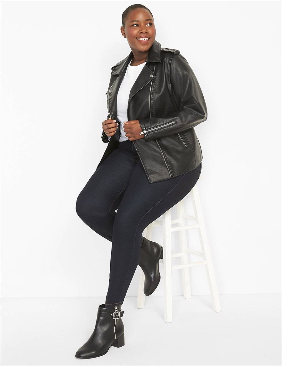 Women Lane Bryant Faux-Leather Moto Jackets Black | ZIM10074SW