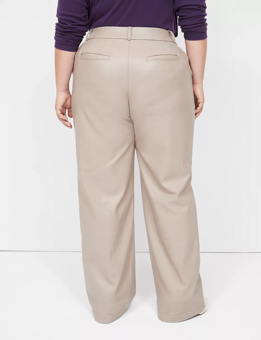Women Lane Bryant Faux-Leather Straight Leg Pants Grey Brown | XVL27ZH