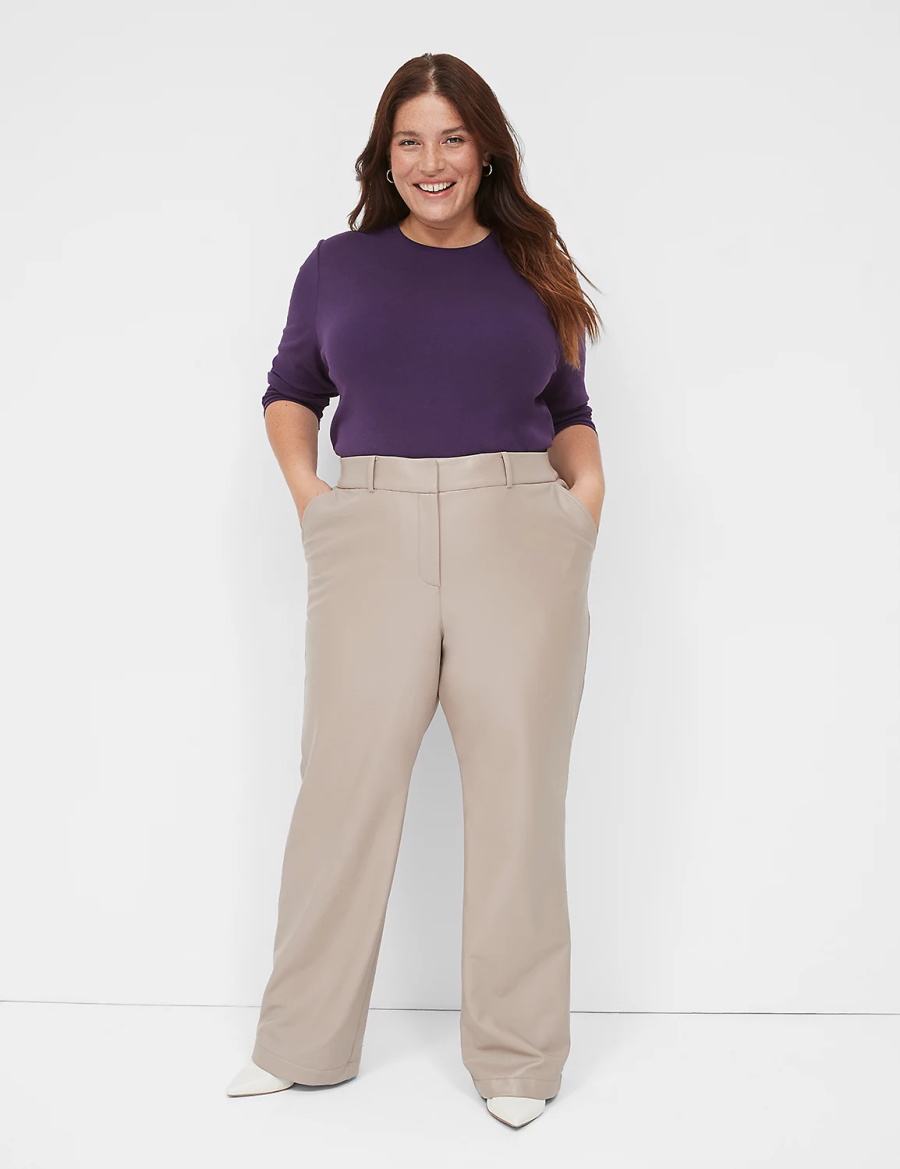 Women Lane Bryant Faux-Leather Straight Leg Pants Grey Brown | XVL27ZH