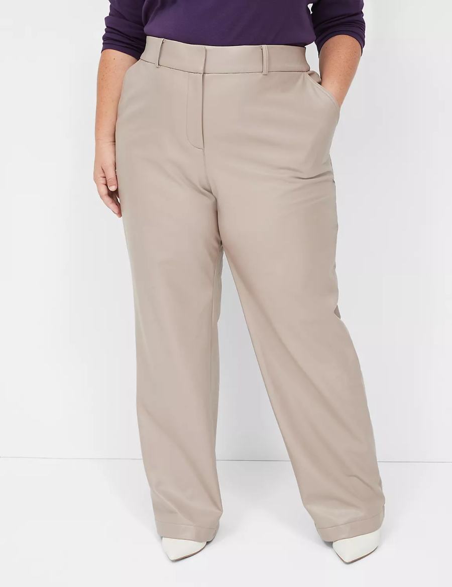 Women Lane Bryant Faux-Leather Straight Leg Pants Grey Brown | XVL27ZH