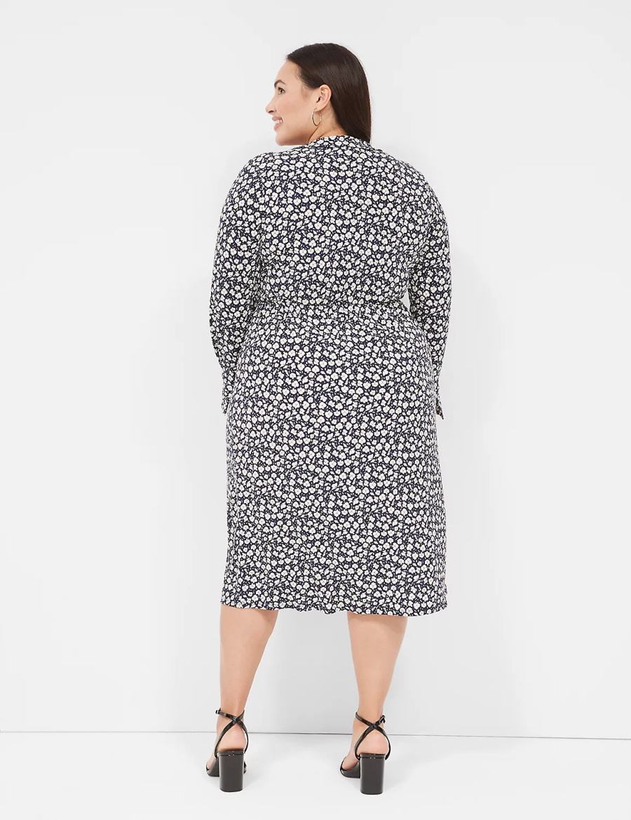 Women Lane Bryant Faux-Wrap Collar Jersey Midi Dress Navy | VCH4225ZV