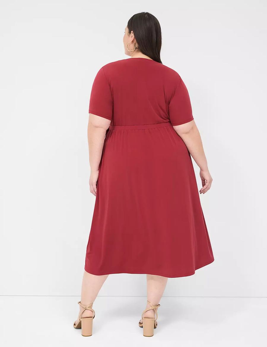 Women Lane Bryant Faux-Wrap Jersey Midi Dress Deep Red | EHV9363UD