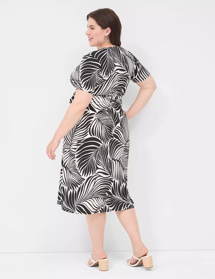 Women Lane Bryant Faux-Wrap Jersey Midi Dress Black | JFV2444UZ