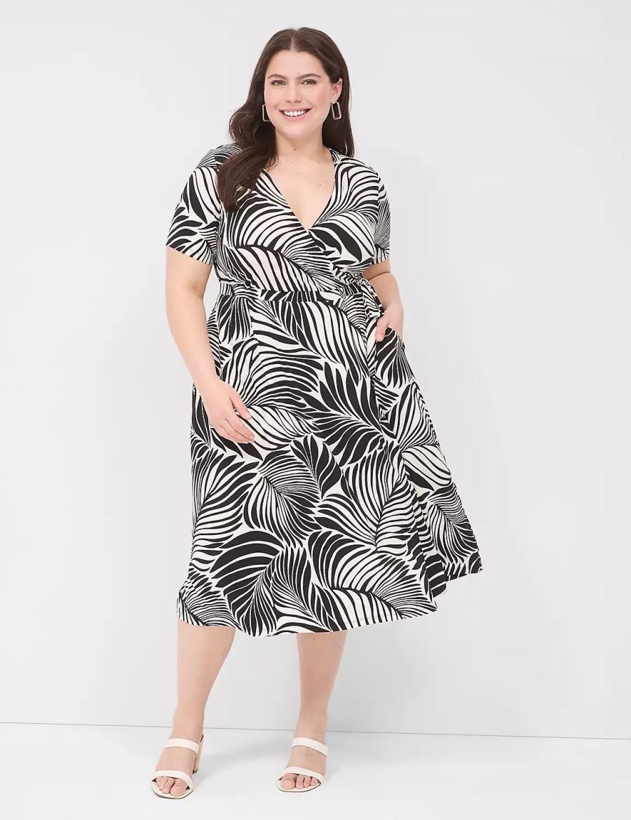 Women Lane Bryant Faux-Wrap Jersey Midi Dress Black | JFV2444UZ
