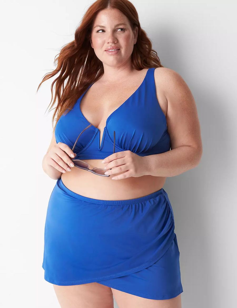 Women Lane Bryant Faux-Wrap Swim Skirts Blue | EDB10023SQ