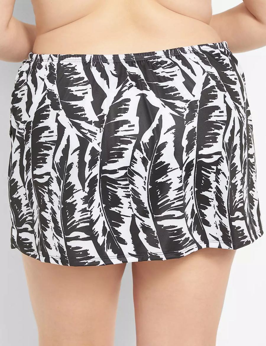 Women Lane Bryant Faux-Wrap Swim Skirts White Black | GJA935PR