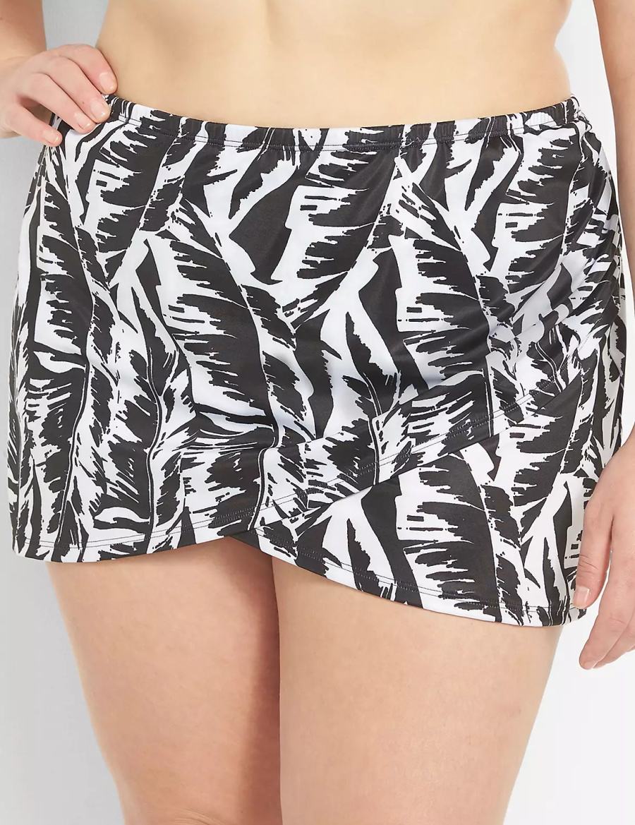 Women Lane Bryant Faux-Wrap Swim Skirts White Black | GJA935PR