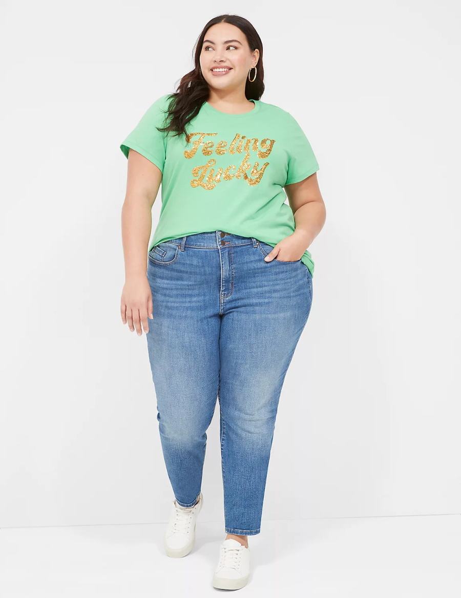 Women Lane Bryant Feeling Lucky Graphic Tee Tank Top Light Green | MUA461ML