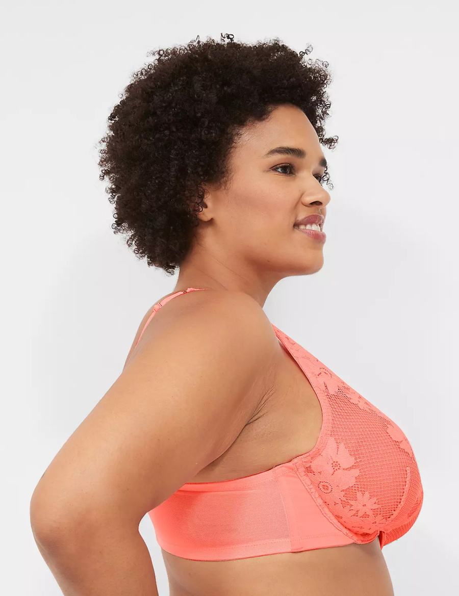 Women Lane Bryant Fishnet Lace Plunge Unlined Bra Pink | XNP5098EP
