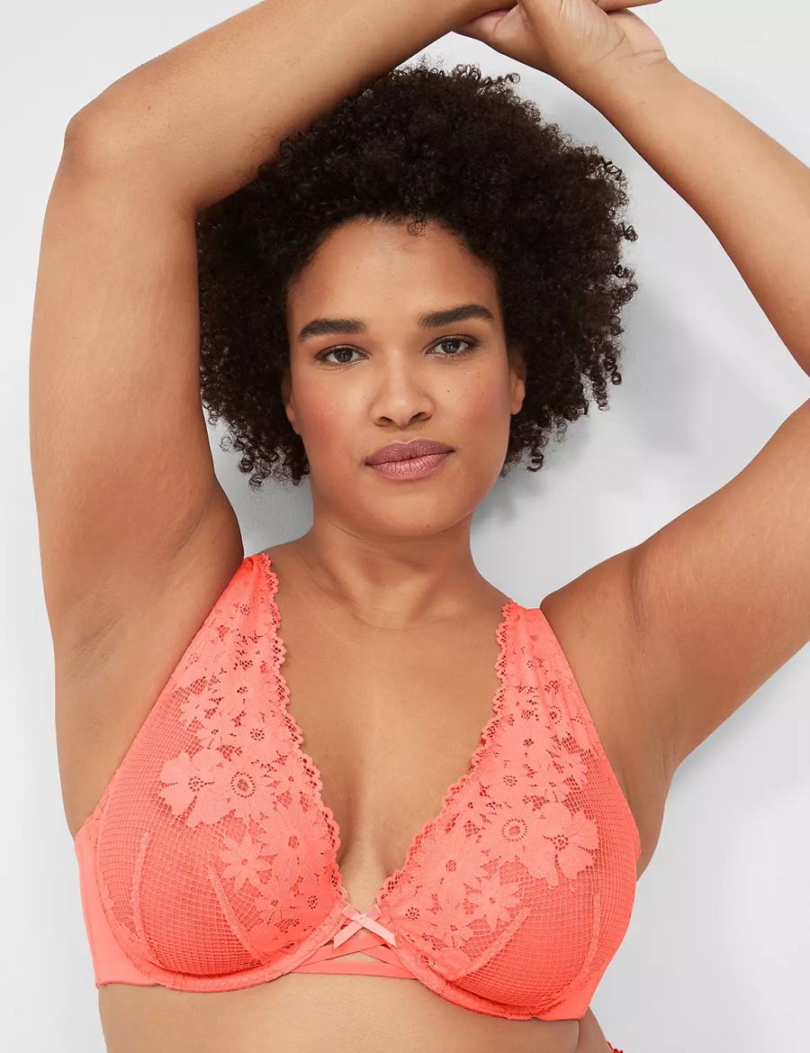 Women Lane Bryant Fishnet Lace Plunge Unlined Bra Pink | XNP5098EP