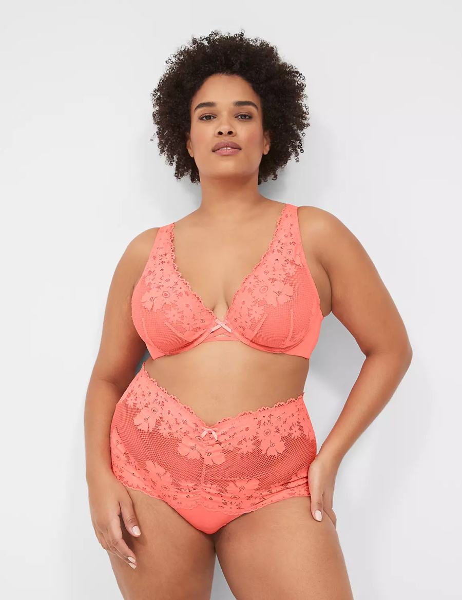 Women Lane Bryant Fishnet Lace Plunge Unlined Bra Pink | XNP5098EP