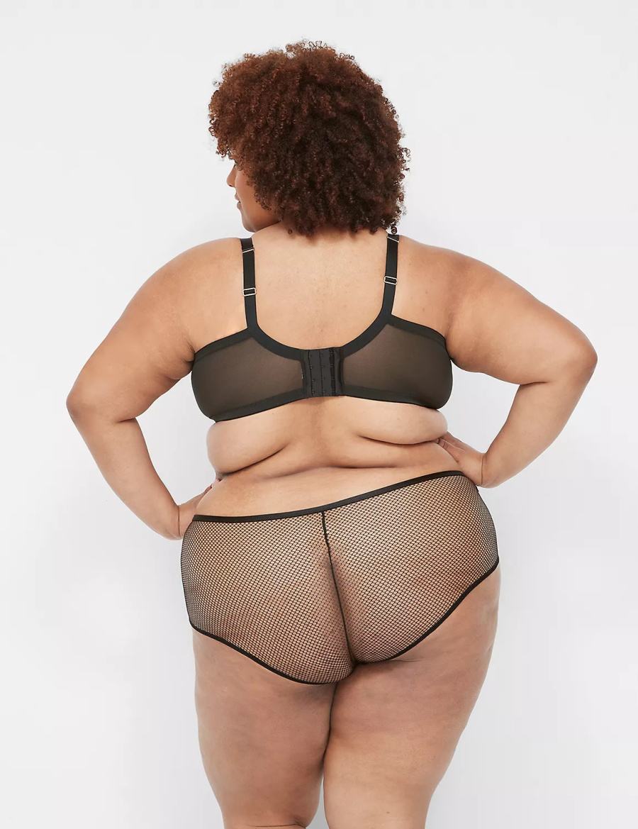 Women Lane Bryant Fishnet Lightly Lined Plunge Bralettes Black | UBU1672RN