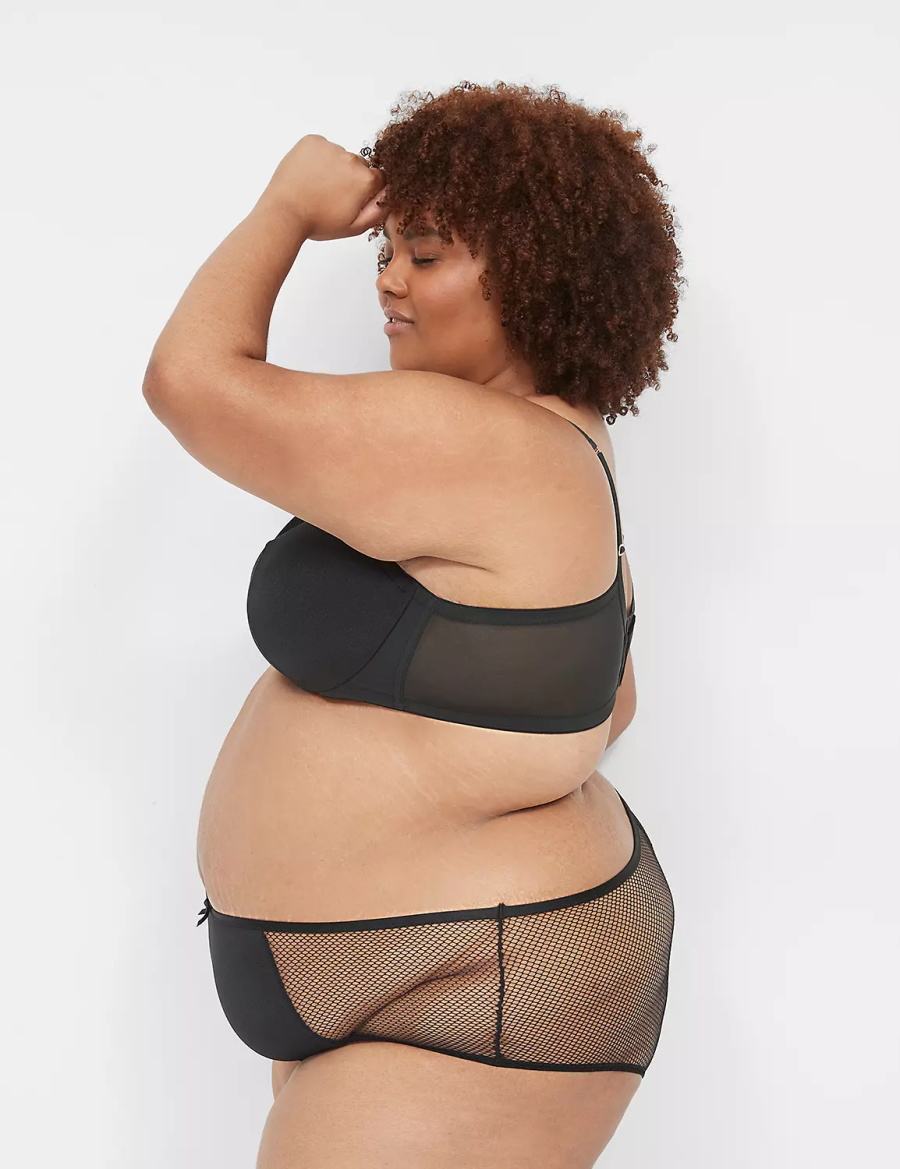 Women Lane Bryant Fishnet Lightly Lined Plunge Bralettes Black | UBU1672RN