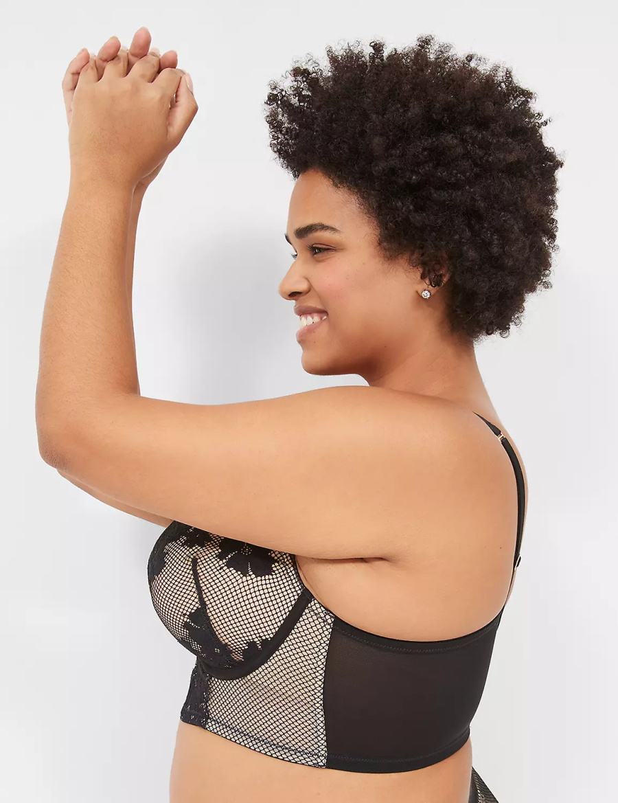 Women Lane Bryant Fishnet Longline Boost Balconette Bra Black | XQK6676YG