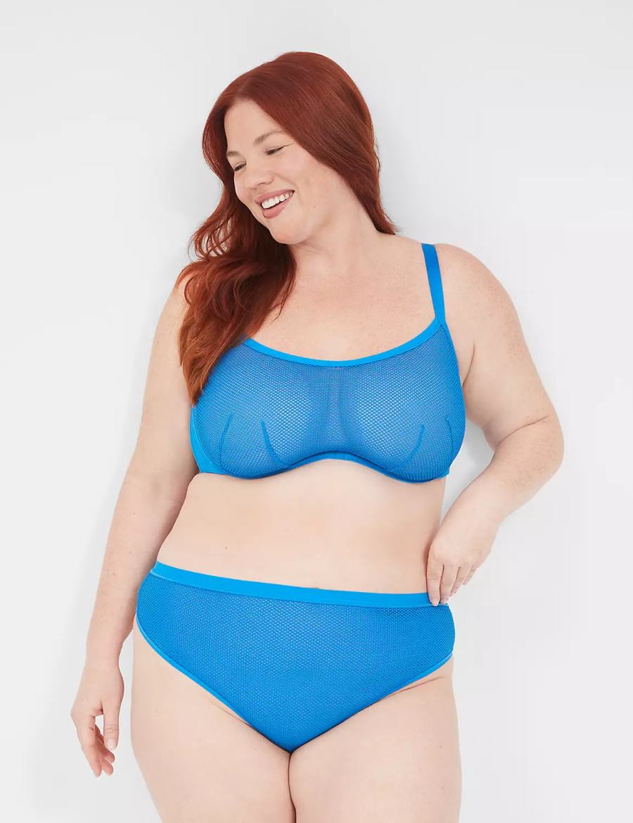Women Lane Bryant Fishnet Rocker-Wire Bandeau Unlined Bra Blue | HBK7779RB