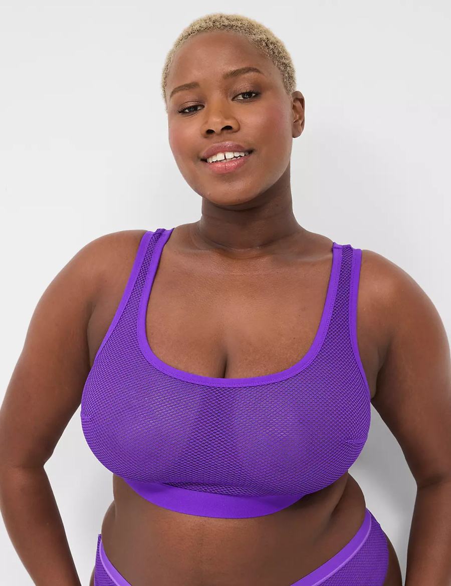 Women Lane Bryant Fishnet Scoop-Neck Sheer Bralettes Purple | HUQ2847RW