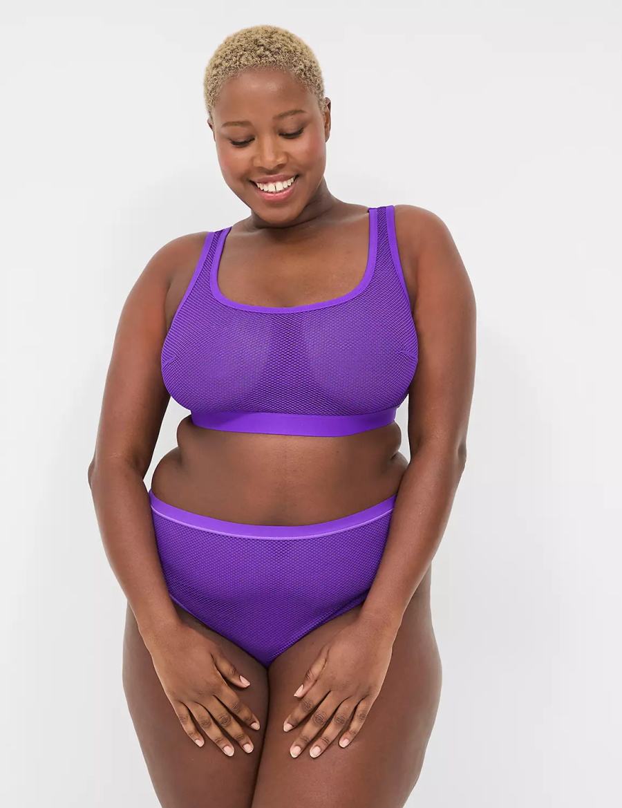 Women Lane Bryant Fishnet Scoop-Neck Sheer Bralettes Purple | HUQ2847RW