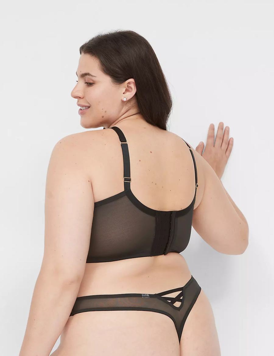 Women Lane Bryant Fishnet Thong Panty Black | QYG7226XK