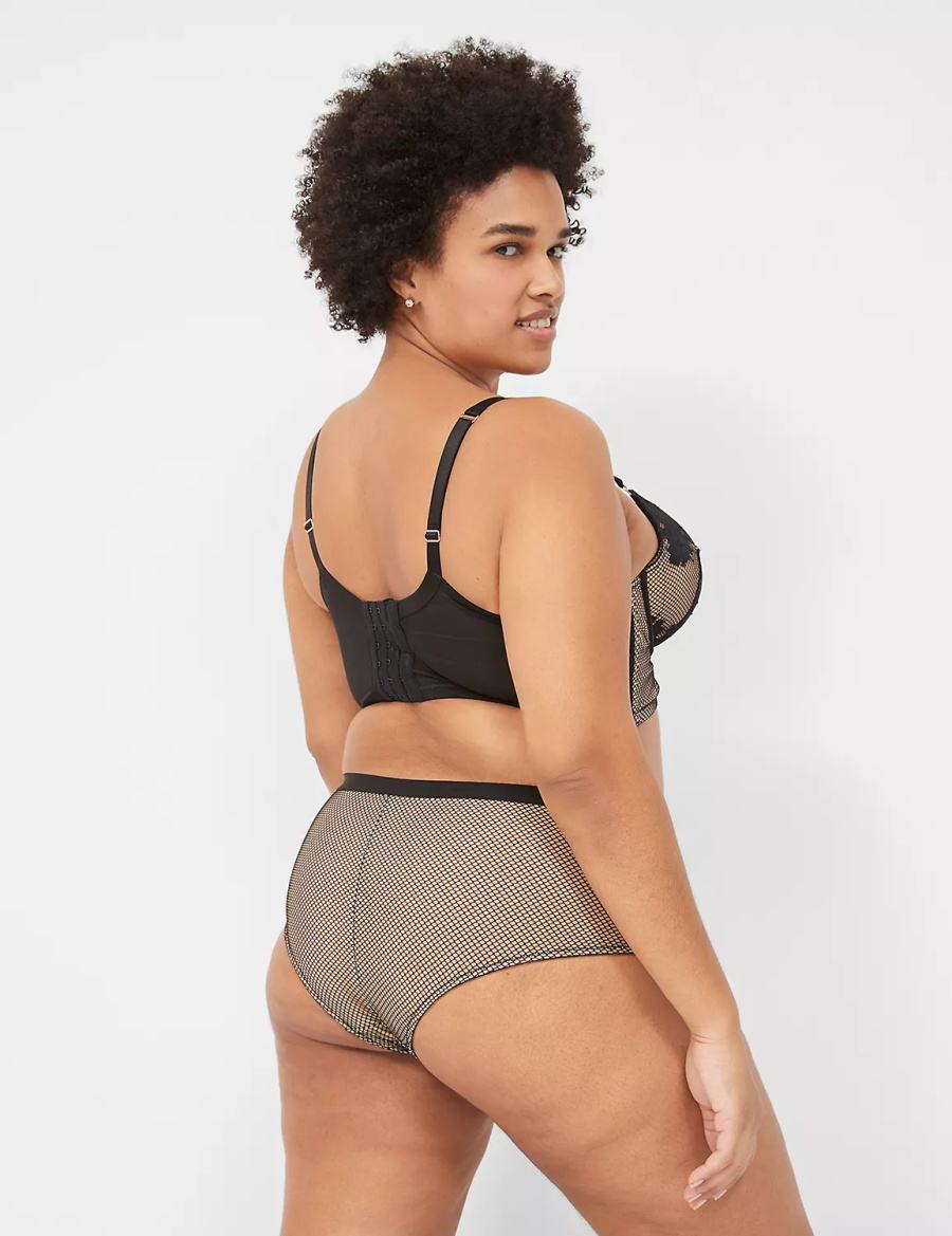 Women Lane Bryant Fishnet & Lace Briefs Black | SWI8253WN