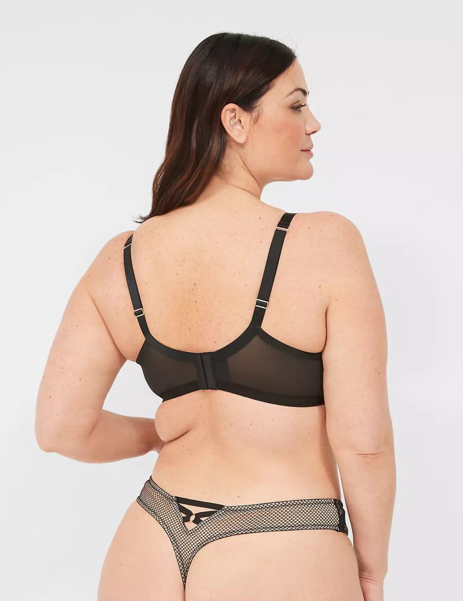Women Lane Bryant Fishnet & Lace Unlined Balconette Bra Black | PGQ9043HW