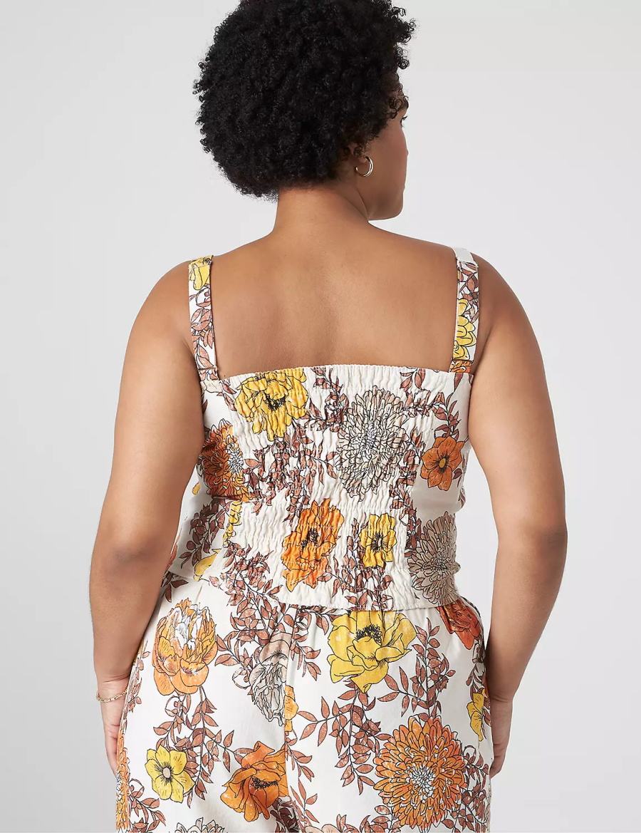 Women Lane Bryant Fitted Crop Cami Tank Top White Multicolor | GEV1599AD