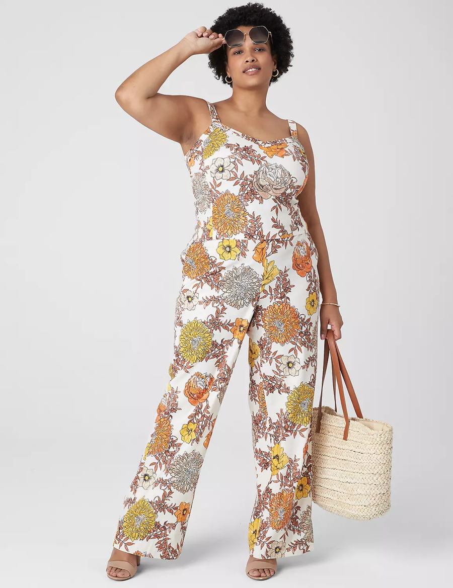 Women Lane Bryant Fitted Crop Cami Tank Top White Multicolor | GEV1599AD