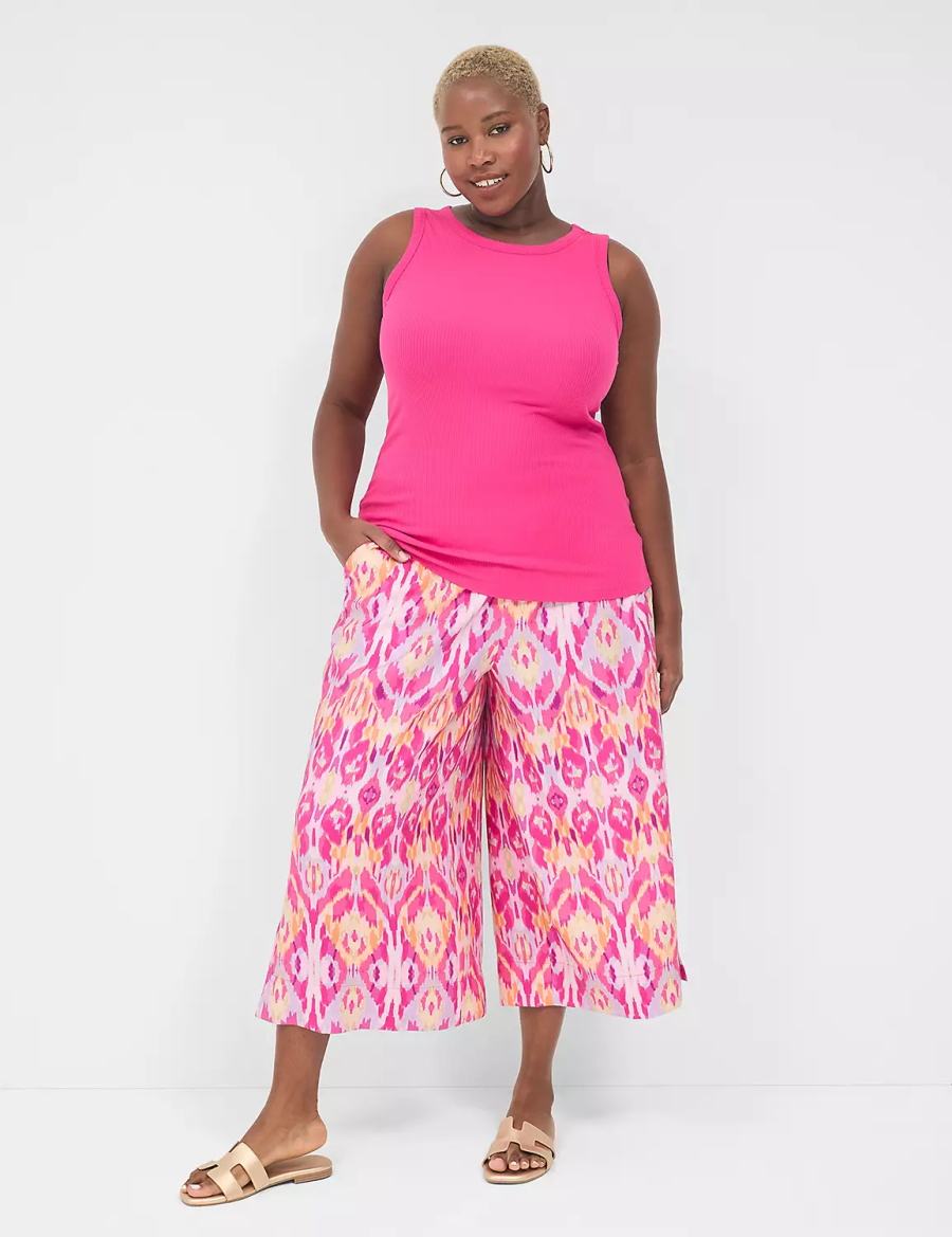 Women Lane Bryant Fitted High-Neck Rib Tank Top Pink | LWR761ZU