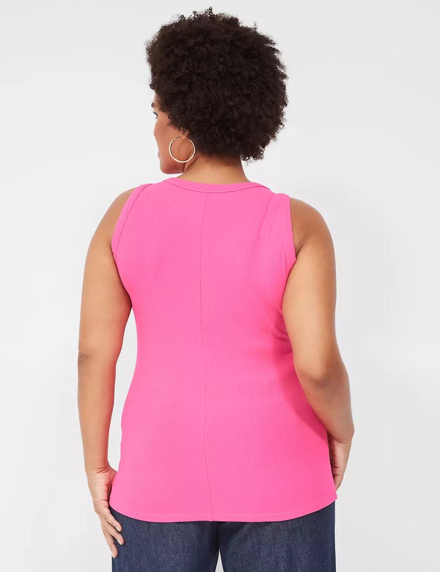 Women Lane Bryant Fitted High-Neck Rib Tank Top Pink | LOW8829ZK
