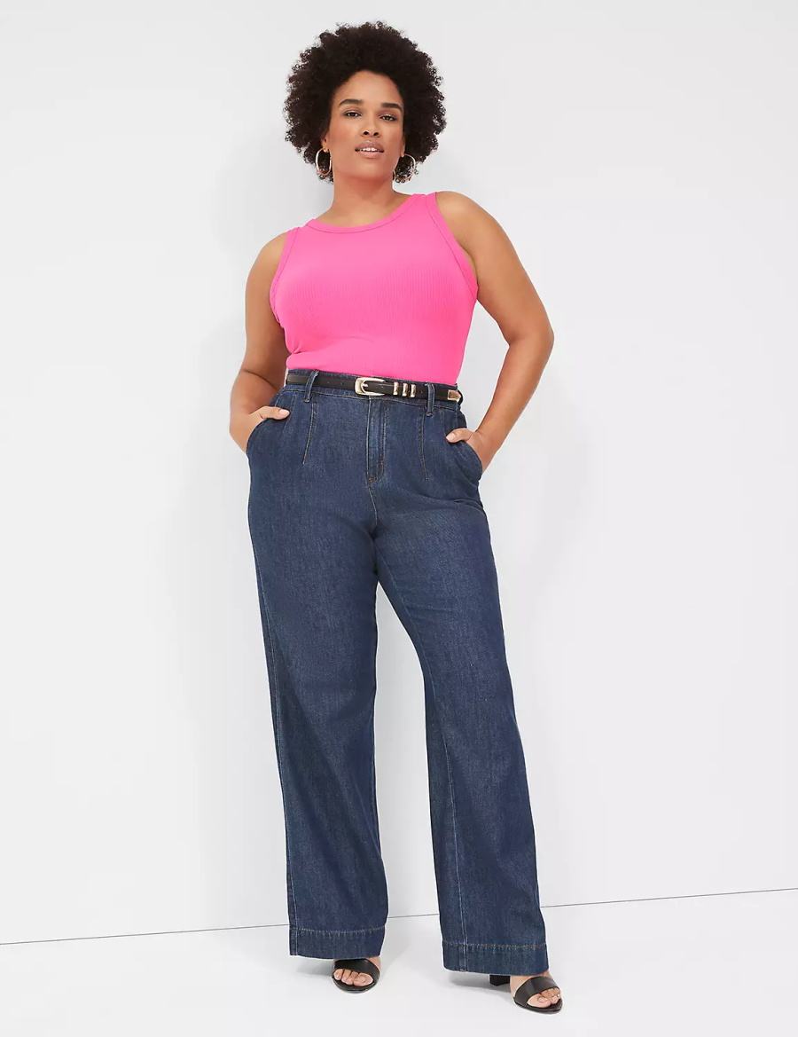Women Lane Bryant Fitted High-Neck Rib Tank Top Pink | LOW8829ZK