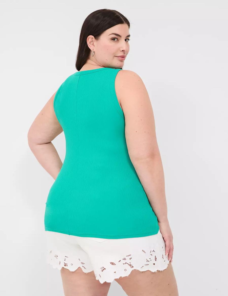 Women Lane Bryant Fitted High-Neck Rib Tank Top Light Turquoise | QRA9963HK
