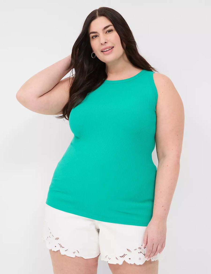 Women Lane Bryant Fitted High-Neck Rib Tank Top Light Turquoise | QRA9963HK
