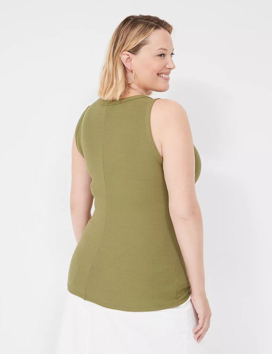 Women Lane Bryant Fitted High-Neck Rib Tank Top Green | JDM1251EM