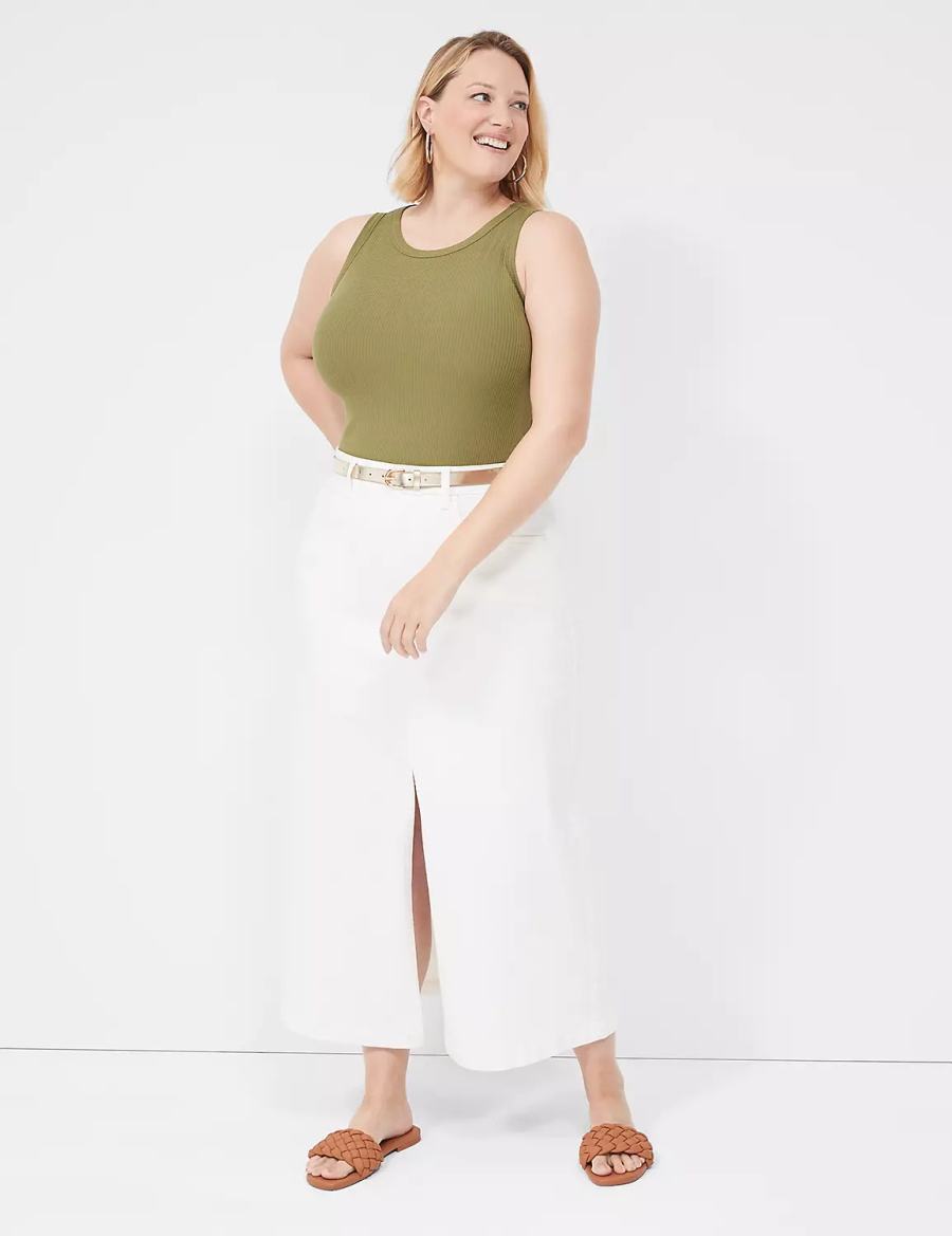 Women Lane Bryant Fitted High-Neck Rib Tank Top Green | JDM1251EM