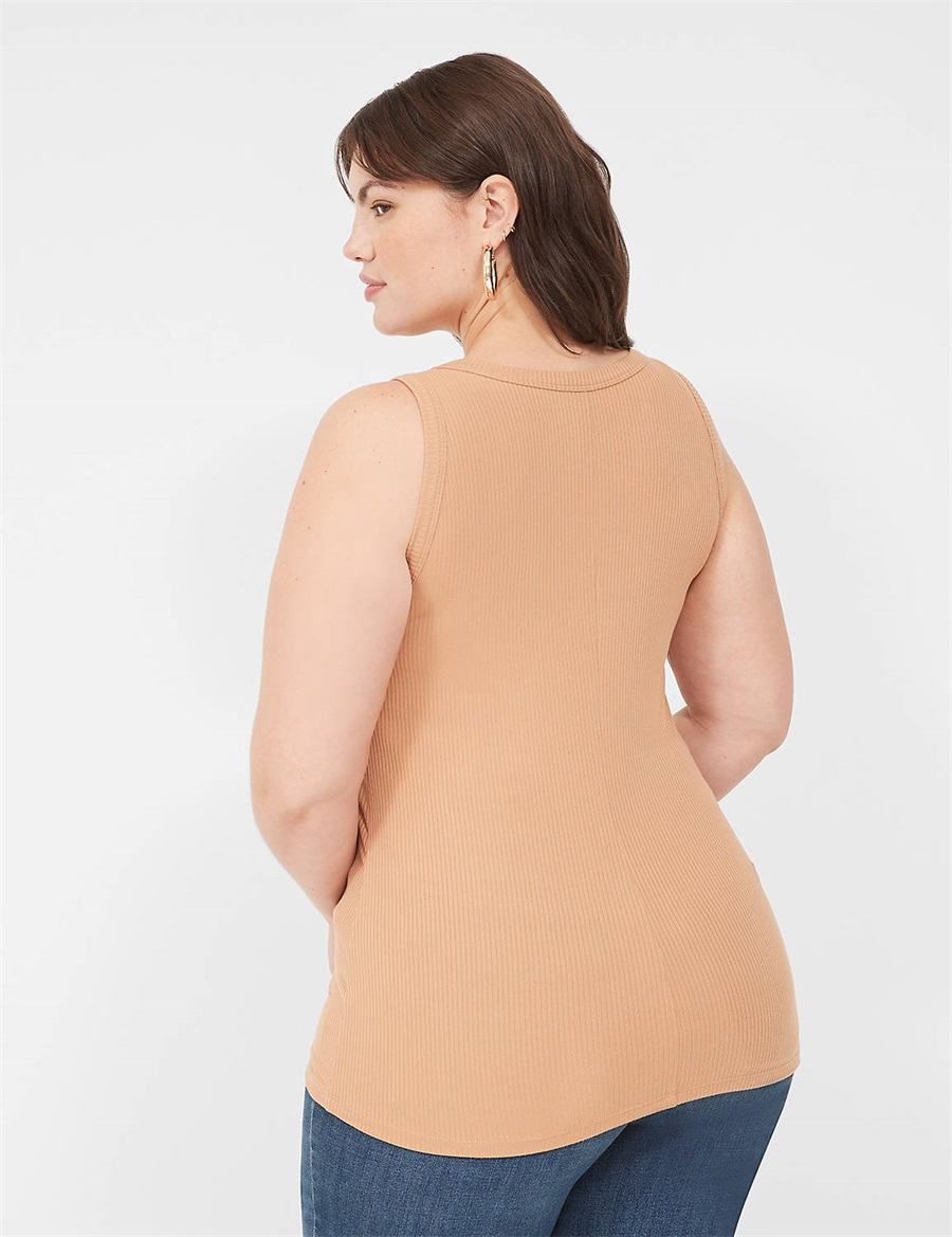 Women Lane Bryant Fitted High-Neck Rib Tank Top Brown | CJV7843AL